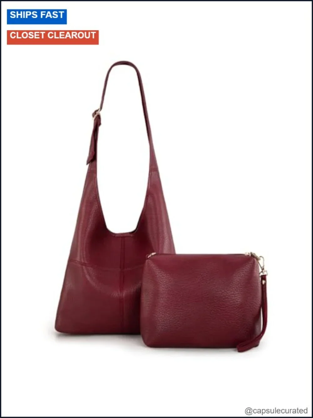 Faux Suede Slouchy Hobo Handbag with Matching Zip Wristlet, Magnetic Closure,